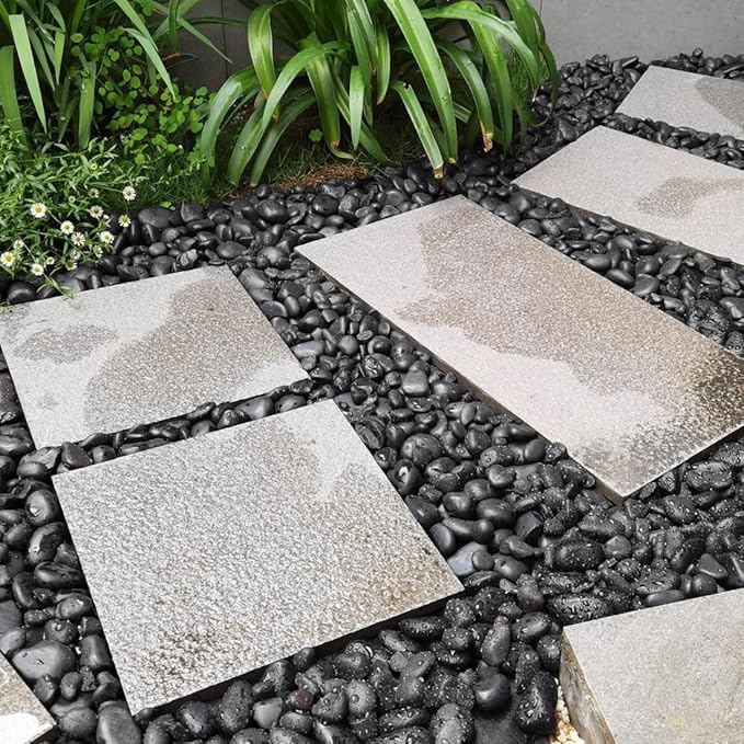 YISZM 40lbs Black Pebbles Mulch for Landscaping, 1-2 Inch High Polished Natural River Rocks for Plants, Decorative Stones Garden Outdoor and Indoor DIY Vase Filler Fish Tank Aquariums