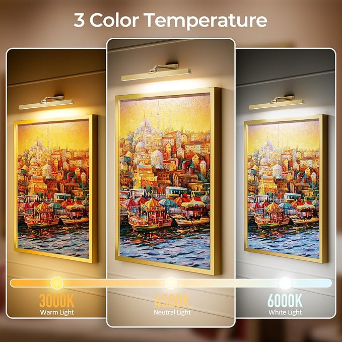 Afyuol Picture Lights for Wall, Brushed Gold Battery Operated Picture Light