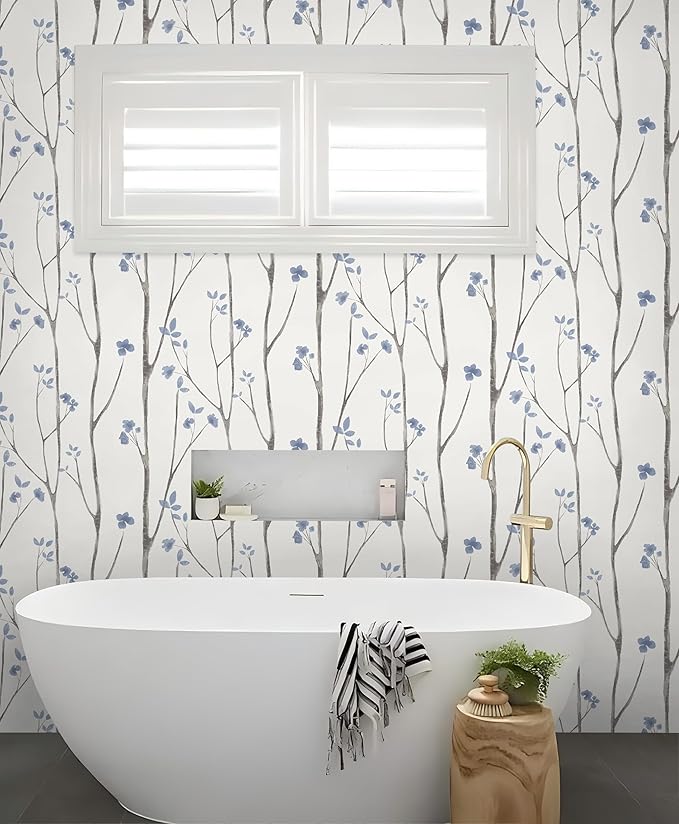 Timeet 16.1" x 197" Leaf Wallpaper Peel and Stick White and Purple Wallpaper