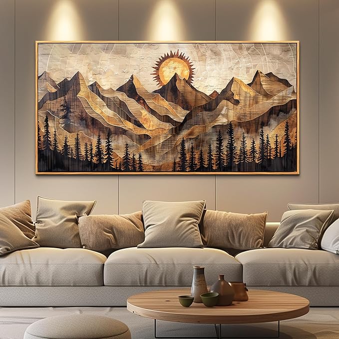 QIYILEXWART Canvas Wall Art For Living Room Wall Decor For Bedroom Office Wall Decoration Mountain Sun Landscape Painting Farmhouse Pictures Artwork Room Aesthetic Home Decor 20x40 In