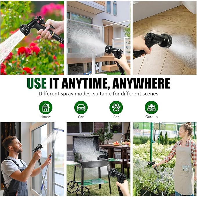 100ft Garden Hose, Heavy Duty Metal Water Hose 100 ft with 10 Function Nozzle, Flexible No-Kink, Pet-Proof & Puncture-Proof Stainless Steel Outdoor Hose for Yard