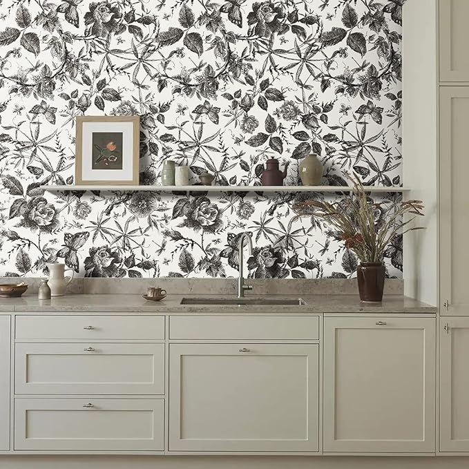 JiffDiff Vintage Peel and Stick Wall Stick，Champagne Wallpaper Rose Removable