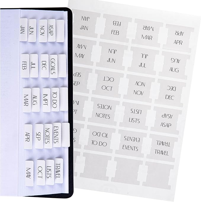 DiverseBee Laminated Planner: 24 Peel and Stick Tabs (12 Monthly, 4 Blank), Sand Color Dividers