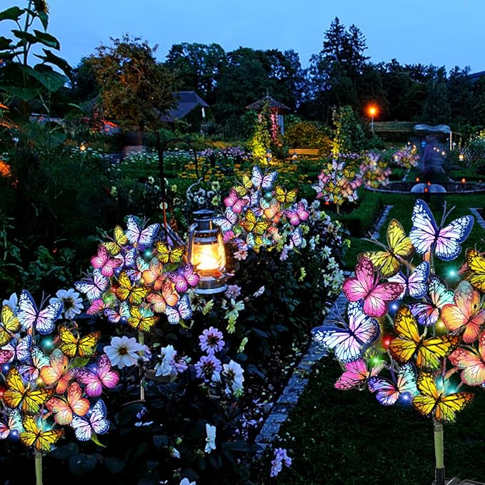 Adecorty Solar Garden Lights Solar Lights Outdoor Waterproof Decorative 4 Pack with 88 LED 68 Butterfly Solar Lights for Garden Yard Decor Christmas Decorations, Gifts for Mother's Day Mom