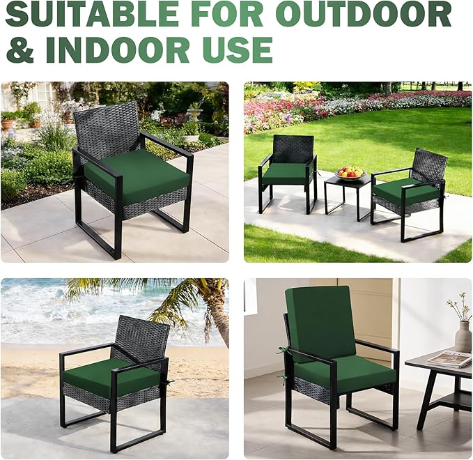 Outdoor Chair Cushions Set of 2, 22x22x3Inch Waterproof & Fade Resistant Patio Furniture Seat Cushions with Ties, Square Outdoor Dining Chair Cushions for Lawn, Garden, Deck&Yard, Forest Green