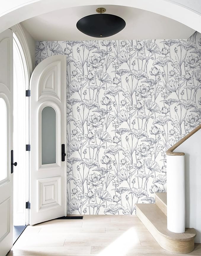 Timeet Floral Peel and Stick Wallpaper 16" x 197" White and Purple Wallpaper