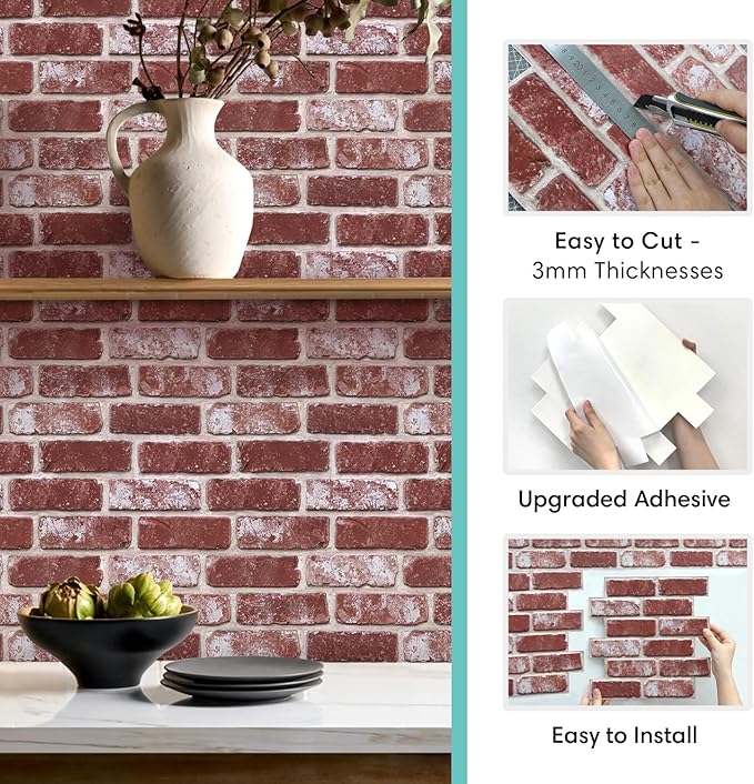 Commomy 3D Peel and Stick Brick Tiles