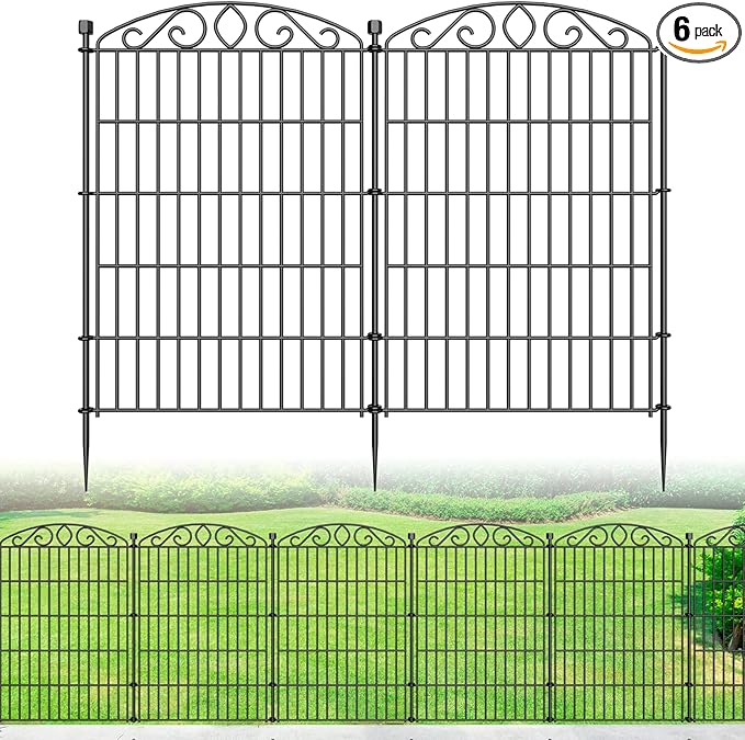 12 Panel Garden Fence - 36in H x 24.1 ft L, No Dig Rustproof Metal Tall Animal Barrier for Dogs Rabbits, Decorative Outdoor Border for Yard, Patio, and Flower Beds