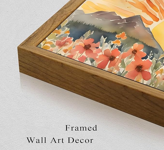 Framed Boho Sun Canvas Wall art Mid-Century Modern Abstract Bohemian Sunset in