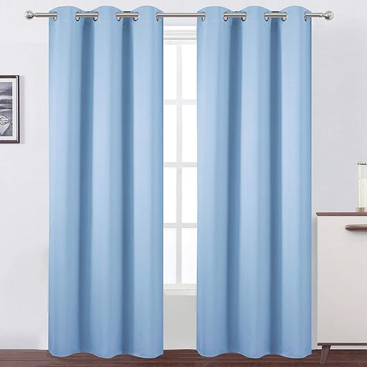 LEMOMO Sky Blue Thermal Blackout Curtains/38 x 84 Inch/Set of 2 Panels Room