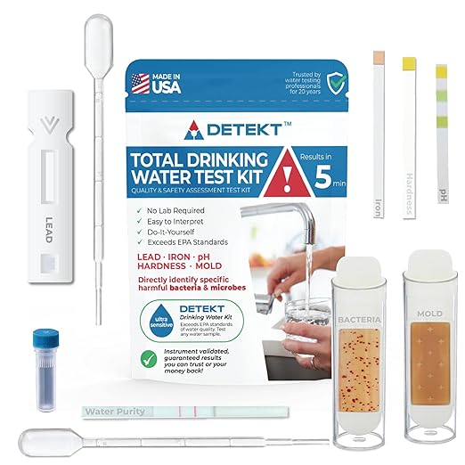 #1 Total Drinking Water Test Kit â Made in USA â Tap Water Well Water Quality by Detekt â Test for Lead, Bacteria, Mold, Heavy Metals, pH & Other Contaminants â Fast, Easy At-Home Results