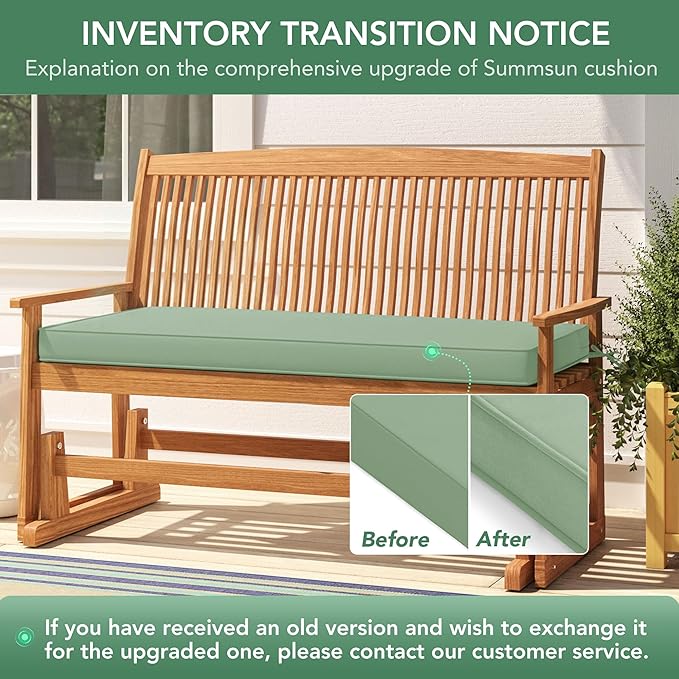 Summsun Outdoor Bench Cushion: Waterproof and Fade Resistant Patio Furniture Cushions - Non-Slip Bench Pad Cushion with Removable Cover for Garden Swing Porch Sofa Settee, 45 x 18 Inch, Sage Green