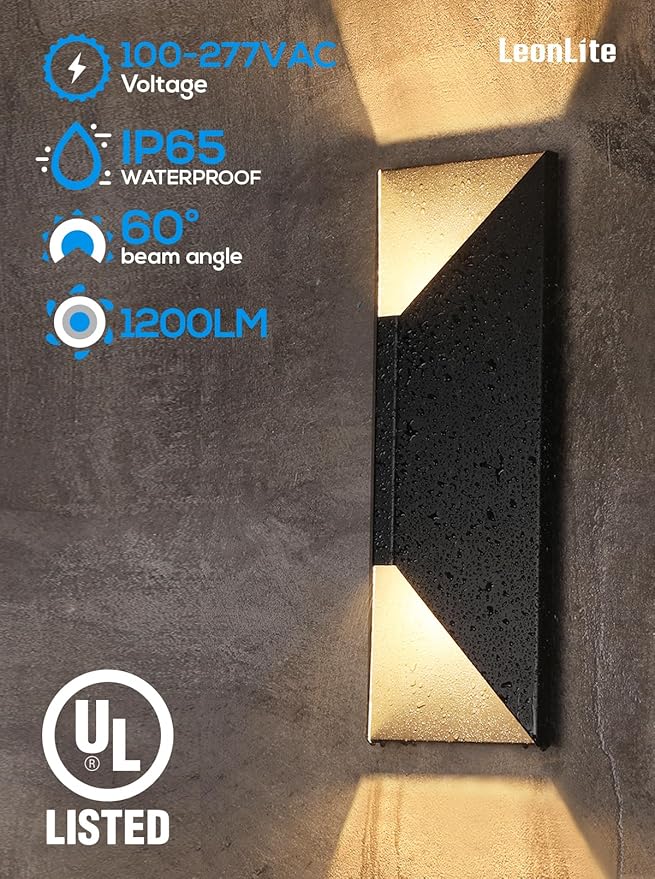 LEONLITE Dimmable LED Up Down Wall Light, CRI 90+, IP65 Waterproof, 10%-100%