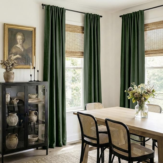 100% Blackout Shield Green Linen Blackout Curtains