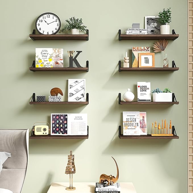 Fixwal Floating Shelves, Width 4.7in Rustic Wood Wall Shelves Set of 8