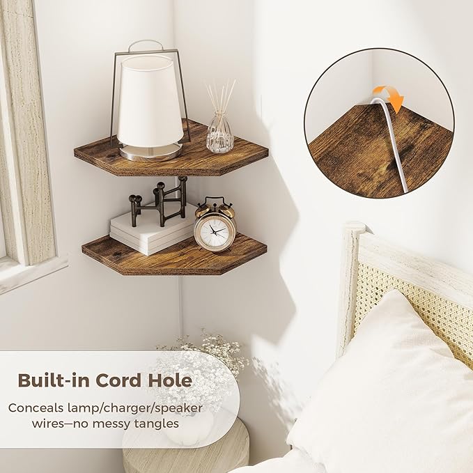 Corner Shelves 2-Pack for Bathroom & Kitchen, Space-Saving Floating Corner Wall