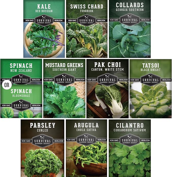 10 Power Greens Seed Collection â Heirloom Collards, Mustard, Swiss Chard, Spinach, Kale, Tatsoi, Pak Choi & More for Fall & Spring Planting | Survival Garden Seeds
