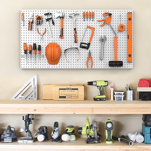 Pegboard Smith Metal Pegboard Panels 12" x 24", 4 Pack Grey Wall Mounted Tool