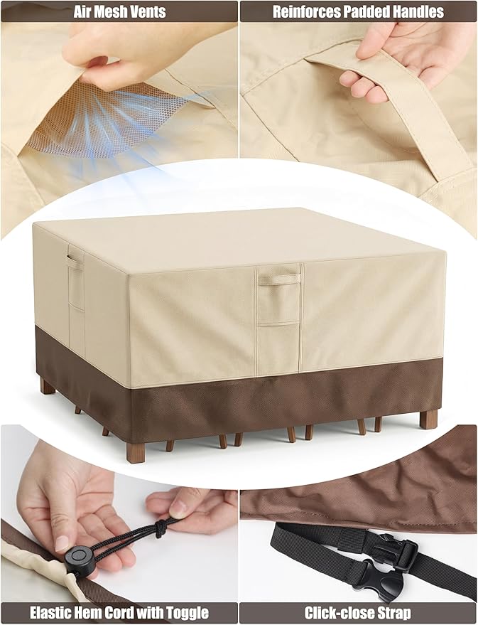 Patio Furniture Covers Waterproof Square, Outdoor Furniture Covers Waterproof Windproof with Padded Handles, Heavy Duty 600D Oxford Outdoor Table Chair Set Cover