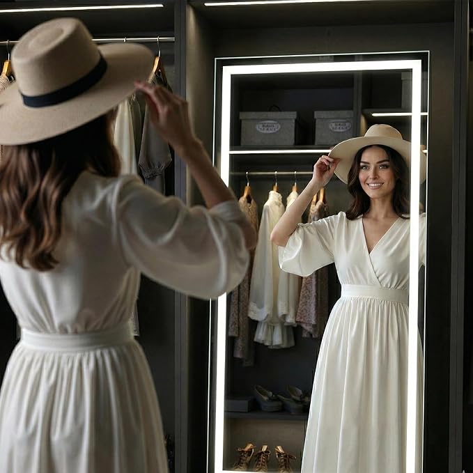 Full Length Mirror with Lights, Full Body Dressing Standing Mirrors with