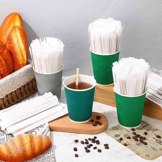 2000 Pcs Individually Wrapped Wooden Coffee Stirrers, Disposable Coffee Stir Sticks Round End Sticks Bulk Wood Stirrers for Cocktail Hot Drinks Restaurant Bar Home Office (5.5 Inch)