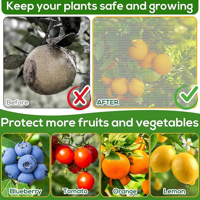 7.8 x 7.8 ft Large Fruit Tree Netting Cover with Zipper and Drawstring,Garden Insect Netting Plant Cover Transparent Bird Plant Barrier Flower Fruit Mesh Screen for Preventing Deer Squirrel Bugs