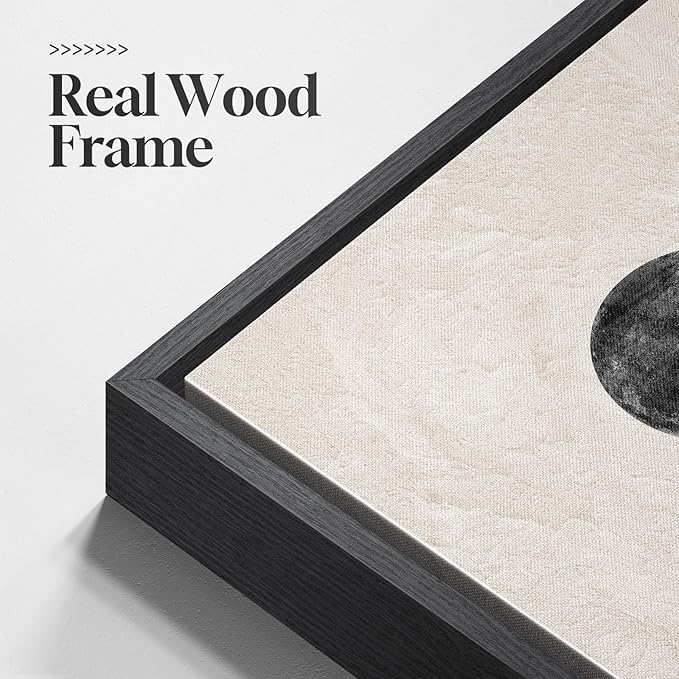 Large Framed Black and White Abstract Wall Art, Abstract Mountain and Moon