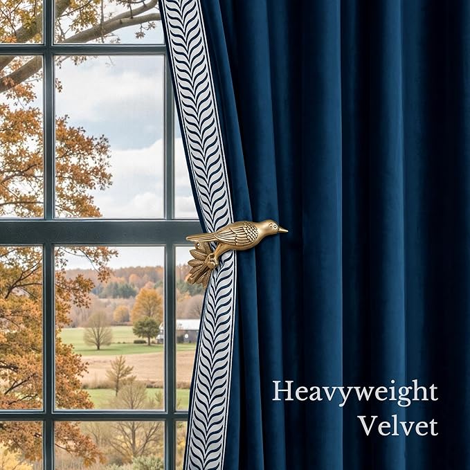 NICETOWN Rod Pocket Embroidered Trim Velvet Curtains, 2 Panels, Velvet Curtains