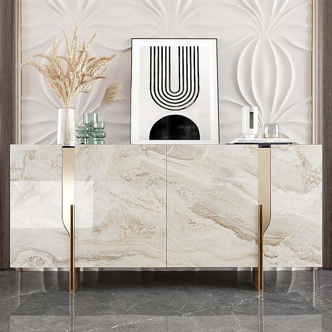 VEELIKE Glossy Beige Gold Marble Contact Paper