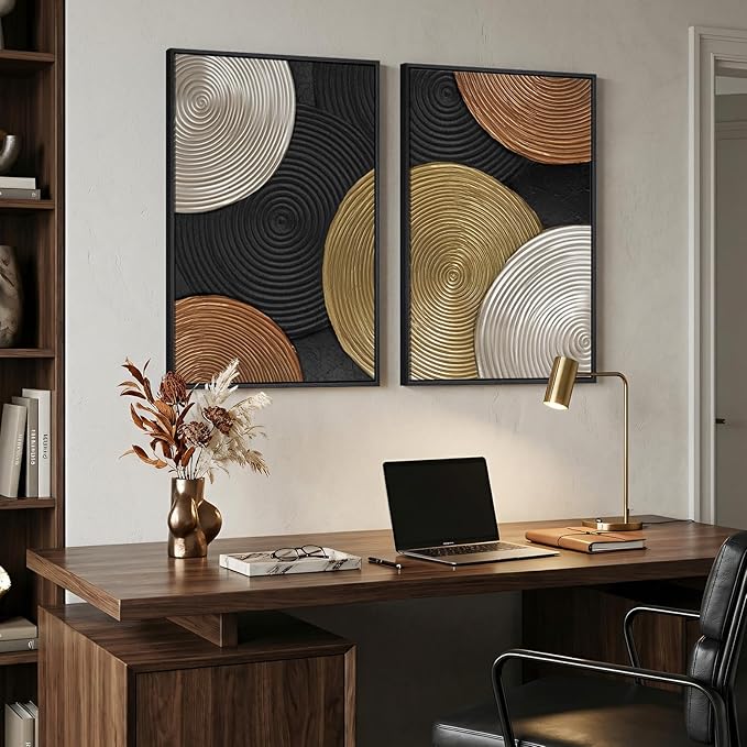 Large Framed Abstract Circles Wall Art Set of 2