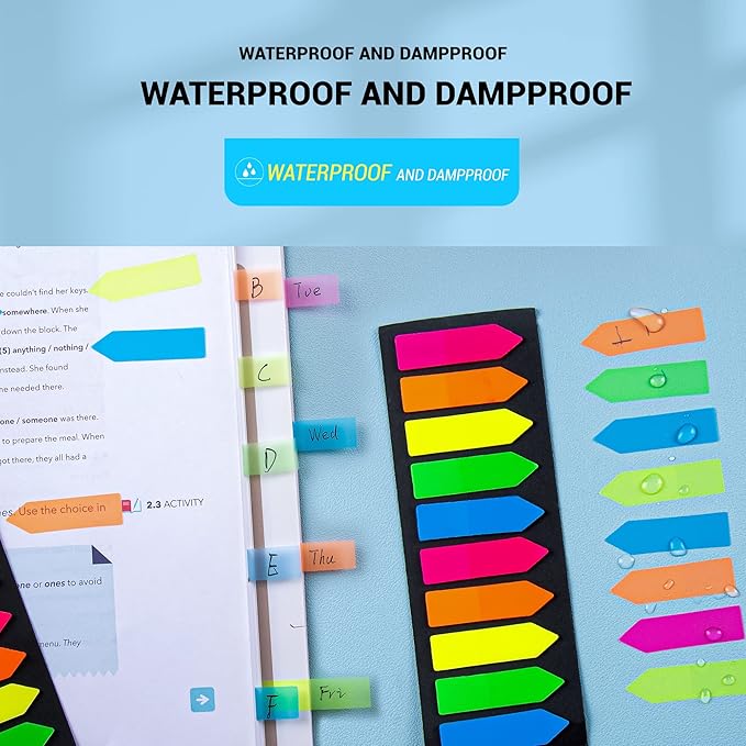 Golcellia Fluorescent Translucent Sticky Note Flags, 2400 Pcs Total, Pack of 10 Color Tabs, Arrow Sticky Notes, Page Flag Markers, Arrow Index Tabs