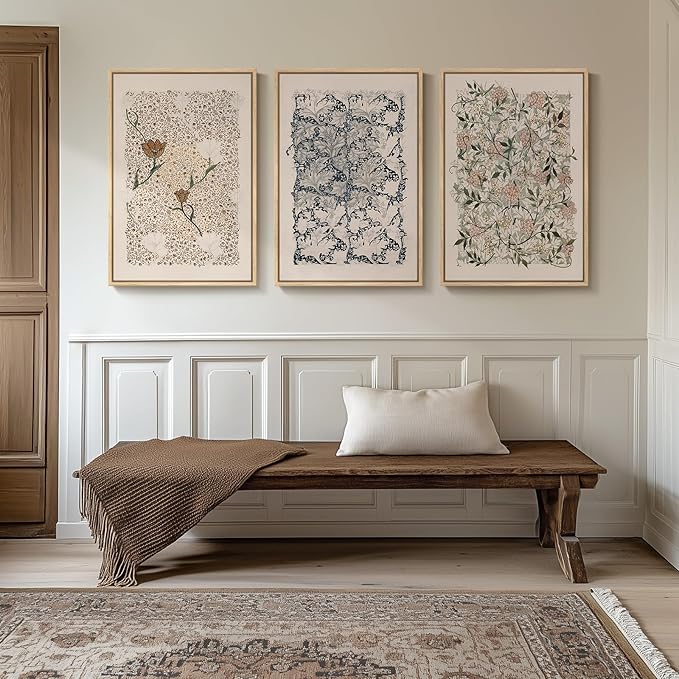 Framed Large William Morris Canvas Wall Art Set of 3, Vintage Nature Floral