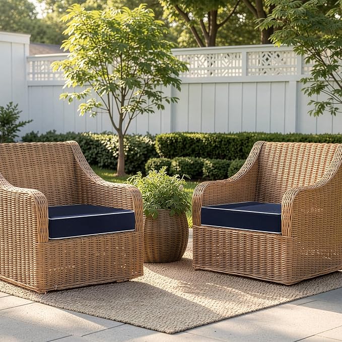 MIULEE Navy Outdoor Chair Cushions Set of 2, 24x24x4 Inch Waterproof Patio Seat Cushions for Outdoor Furniture Couch Sofa, 3 Year Color Fastness High Density Foam with Adjustable Ties