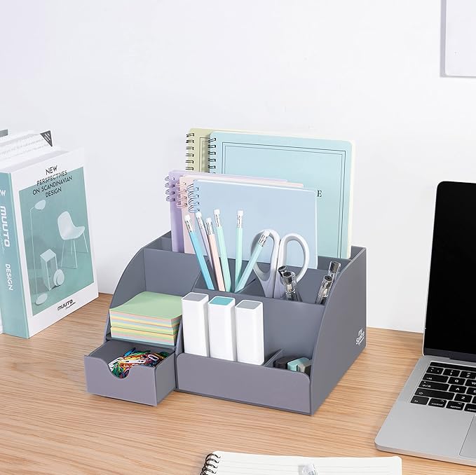 My Space Organizers Grey Desk Organizer, 9 Compartments, Office Supplies and Desk Accessories Organizer, Office Decor Desktop Organizer (Gray)