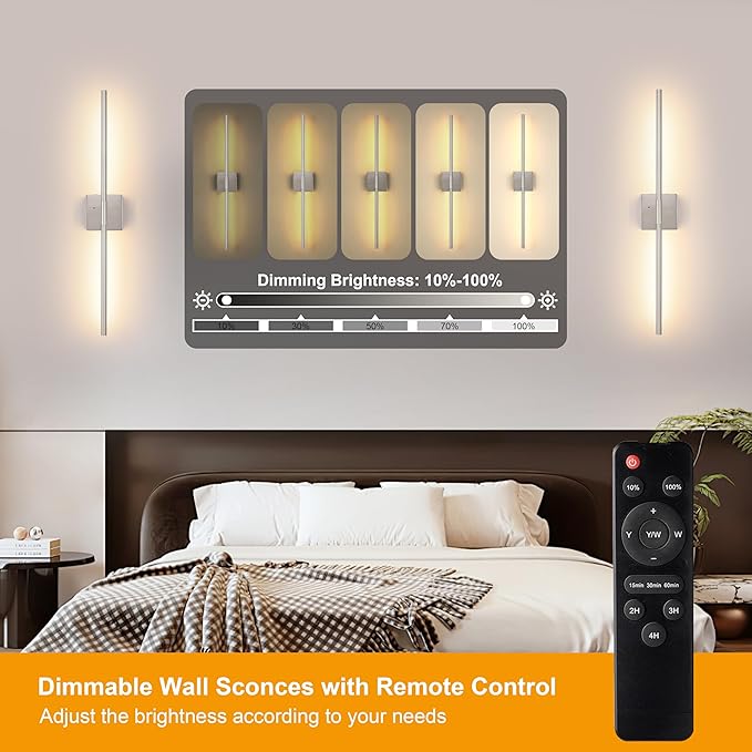 Morauroral Battery Operated Wall Sconces Set of 2, Dimmable Battery Wall Sconce