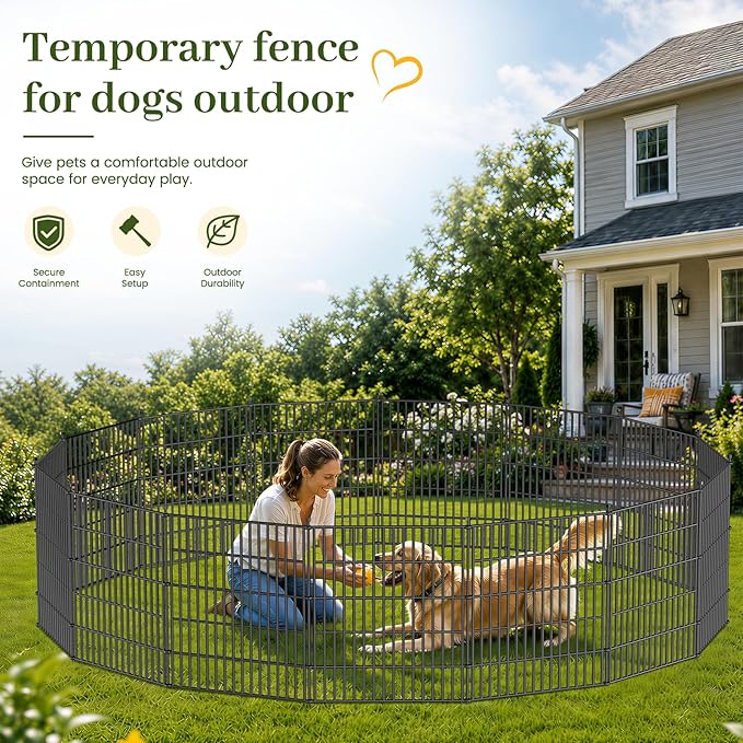 10 Panels No Dig Decorative Outdoor Garden Fence for Yard, 32 in(H) X 23.6 ft(L) Animal Barrier Fencing Rustproof Metal Wire Panel Border for Dog, Rabbits, and Patio Temporary Ground Stakes