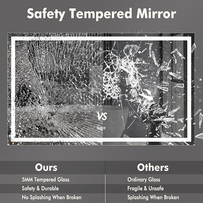 LED Bathroom Wall Mirror 60 x 36 Inch, Frameless Vanity Mirror