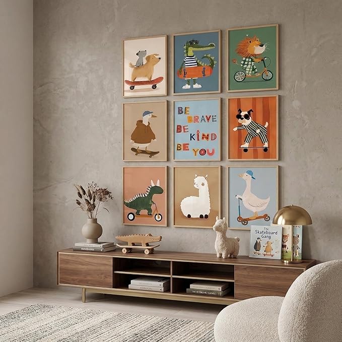tgguytiy Kids Room Wall Art Set of 9 Cute Cartoon Animal Canvas Prints Nursery