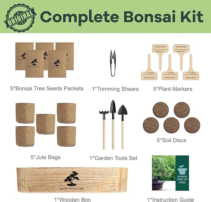 LUOJIBIE Bonsai Tree Kit for Beginners - Unique Gifts for Women, Crafts for Adults, for Women & Men,Complete Indoor Plant Kit,Easy House Plant