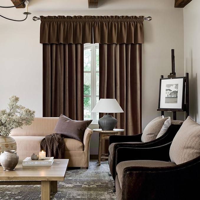 NICETOWN Brown Velvet Valance Curtains