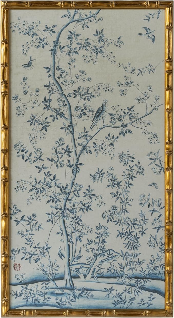 HongFengtang Chinese Rice Paper Print China Flower And Bird Bamboo Frame 19.5 X