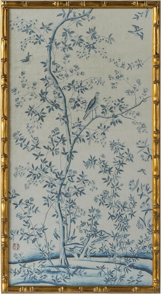 HongFengtang Chinese Rice Paper Print China Flower And Bird Bamboo Frame 19.5 X