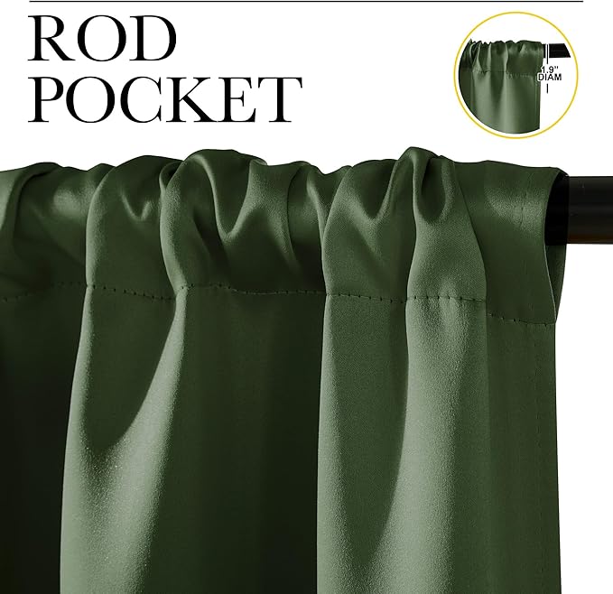 NICETOWN Dark Green Blackout Cafe Satin Curtains