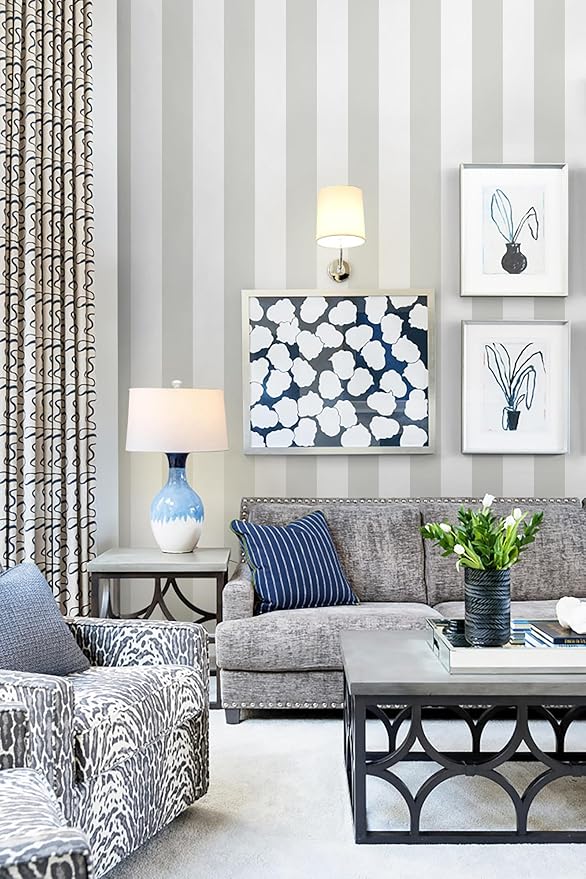 Guvana 17.7"x197" Striped Peel and Stick Wallpaper Grey and White Contact Paper
