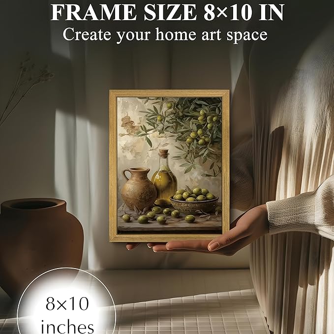 Wood Framed Olive Kitchen Wall Art, Vintage Rustic Still Life Canvas Print