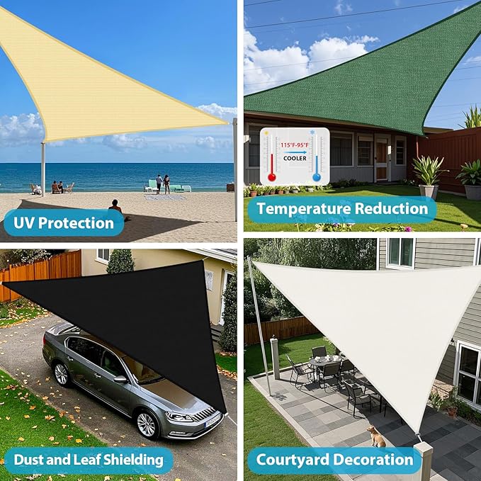Amagenix Sun Shade Sail 7'X7'X7' Curved Edge Outdoor Shade Canopy Dark Green Breathable 95% UV Block Shade Cloth for Patio Garden Backyard (We Make Custom Size)