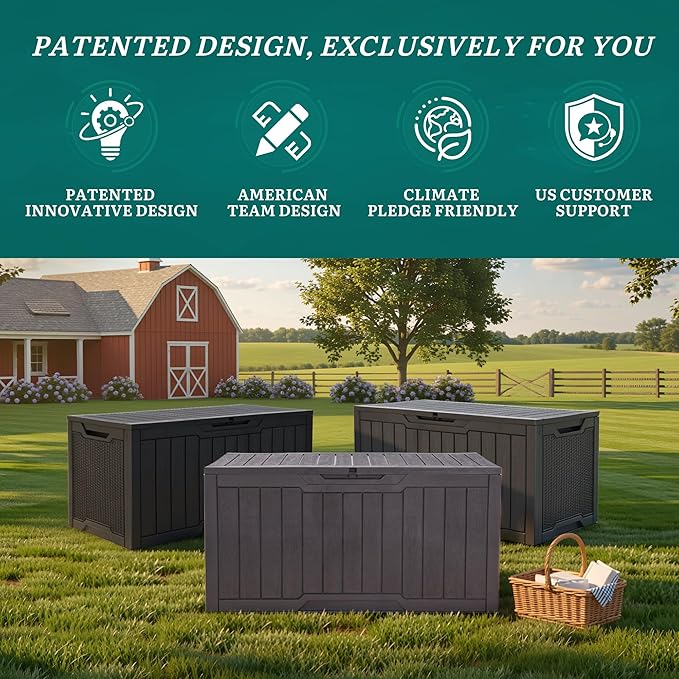 YITAHOME 100 Gallon Large Outdoor Deck Box, Waterproof Resin Storage Box, Lockable Indoor Outdoor Storage Container for Patio Furniture Cushions, Pool Accessories, Garden Tools, Dark Gray