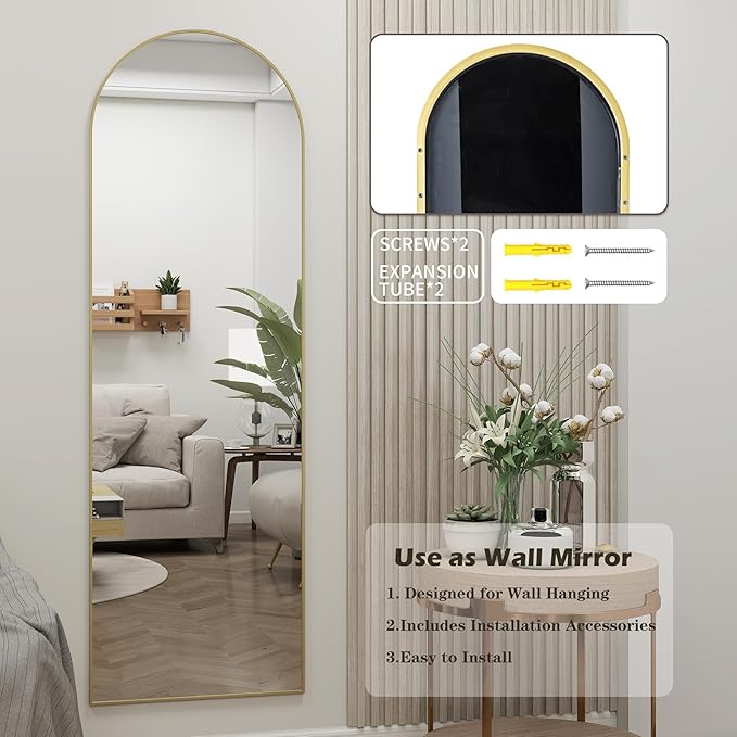 Arched Full Length Door Mirror 14x48, Metal Frame