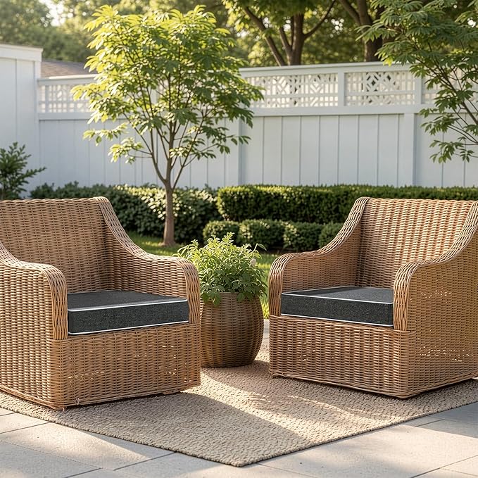 MIULEE Dark Grey Outdoor Chair Cushions Set of 2, 19x19x3 Inch Waterproof Patio Seat Cushions for Outdoor Furniture Couch Sofa, 3 Year Color Fastness High Density Foam with Adjustable Ties