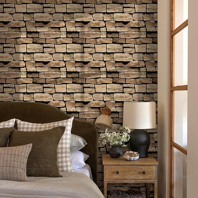 COMSTICKC Peel and Stick Faux Stone Wall Sticker Wall Panels, Not Real Stone